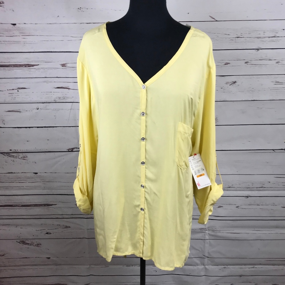 Karen Kane Sunset Rolled Sleeve Shirt Blouse NWT